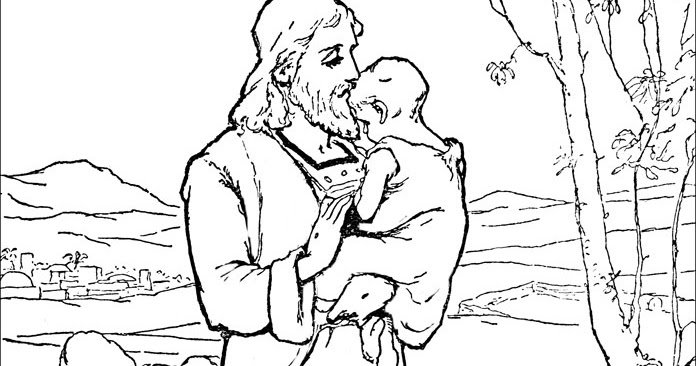 Dibujo de Jesus con un niño para colorear ~ Dibujos Cristianos Para