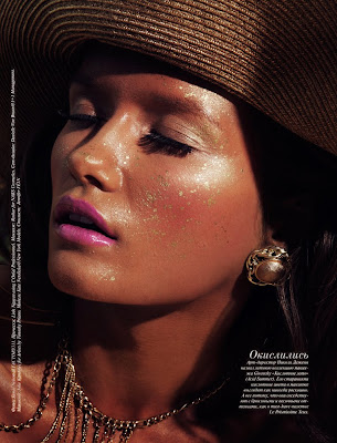 Vogue beauty, woman with glowing tan skin, vogue russia