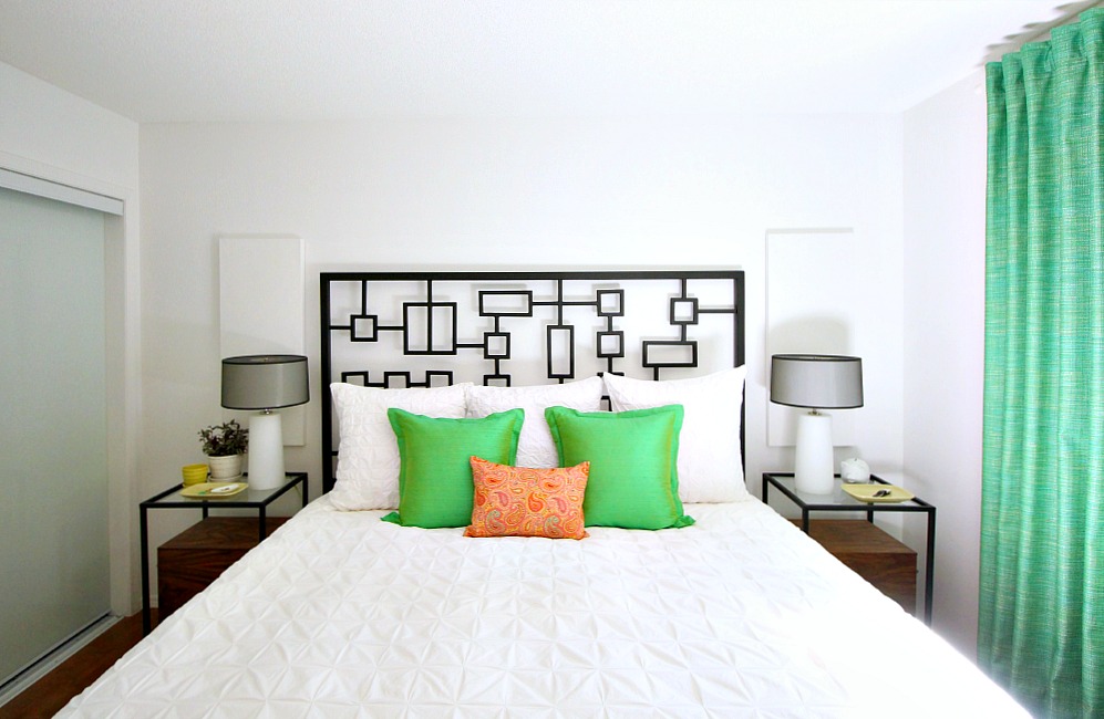 White bedroom with green accents White bedroom with green accents