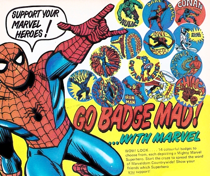 Marvel UK badges, December 1974 Marvel UK badges, December 1974