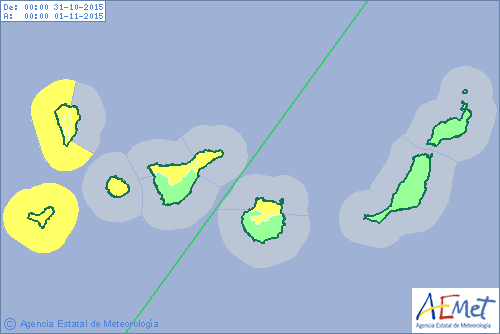 Aviso amarillo lluvias y costeros, Canarias sábado 31 octubre Aviso amarillo lluvias y costeros, Canarias sábado 31 octubre