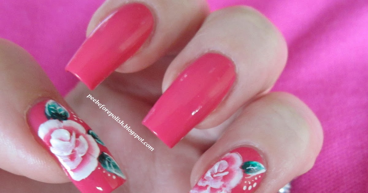 Pee Before Polish One Stroke Rose Nail Art [ft. CND Vinylux Pink Bikini]