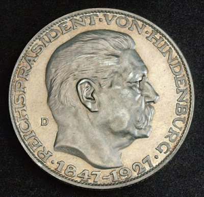 German coins 5 Reichsmark silver coin President Hindenburg anniversary