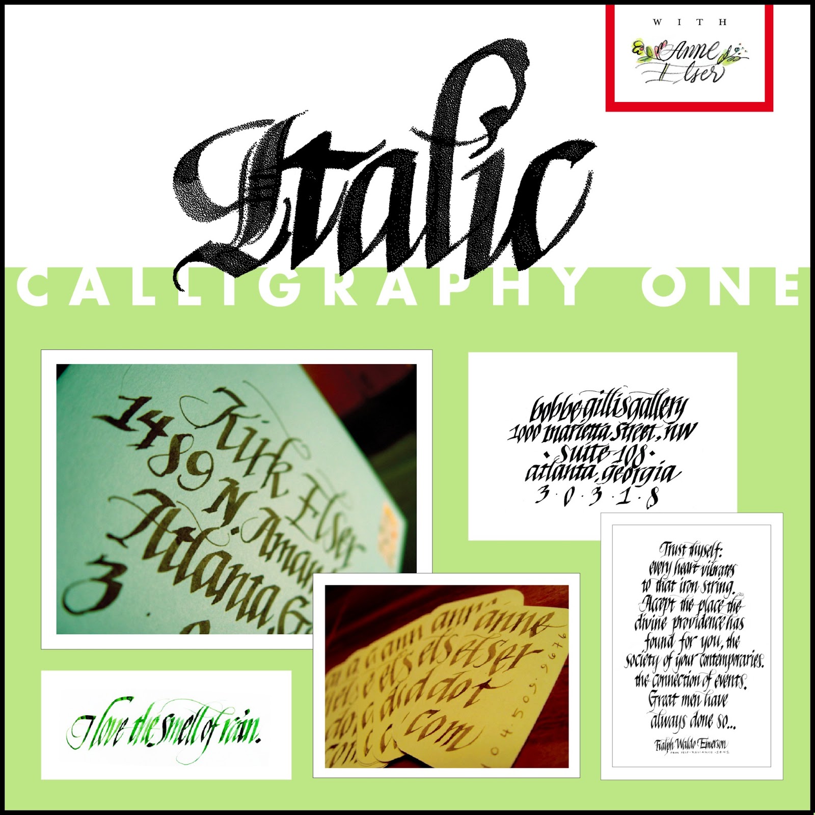 Anne Elser May Copperplate and Italic classes and next weekend's Copperplate