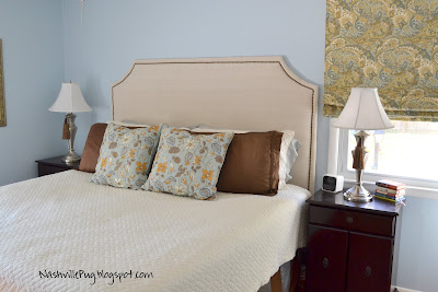 headboard drop cloth trim nailhead diy projects inspirational guest lots too using easy