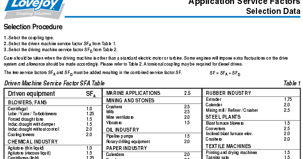 Lovejoy Coupling Size Chart Pdf