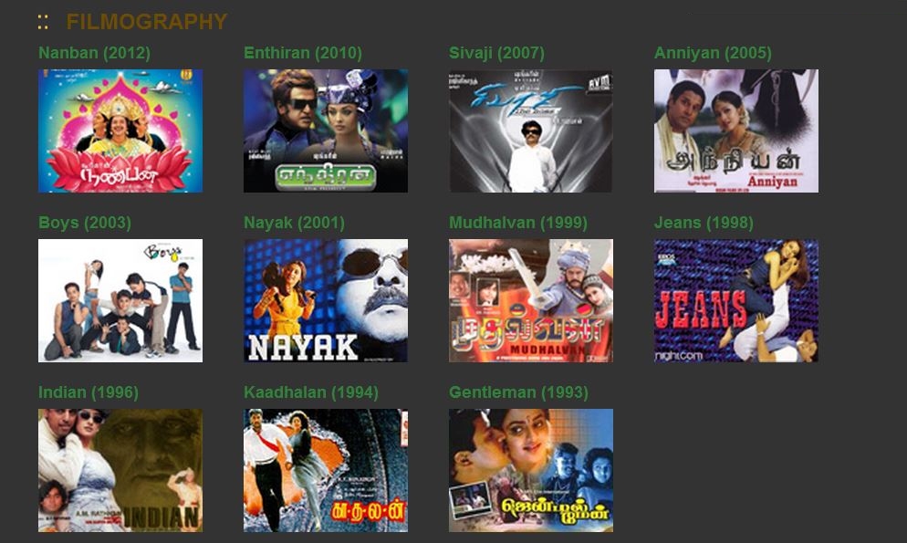 Director Shankar Filmography Director Shankar Filmography
