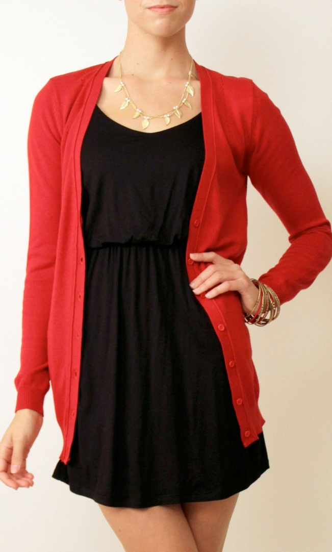 black dress with cardigan outfit
