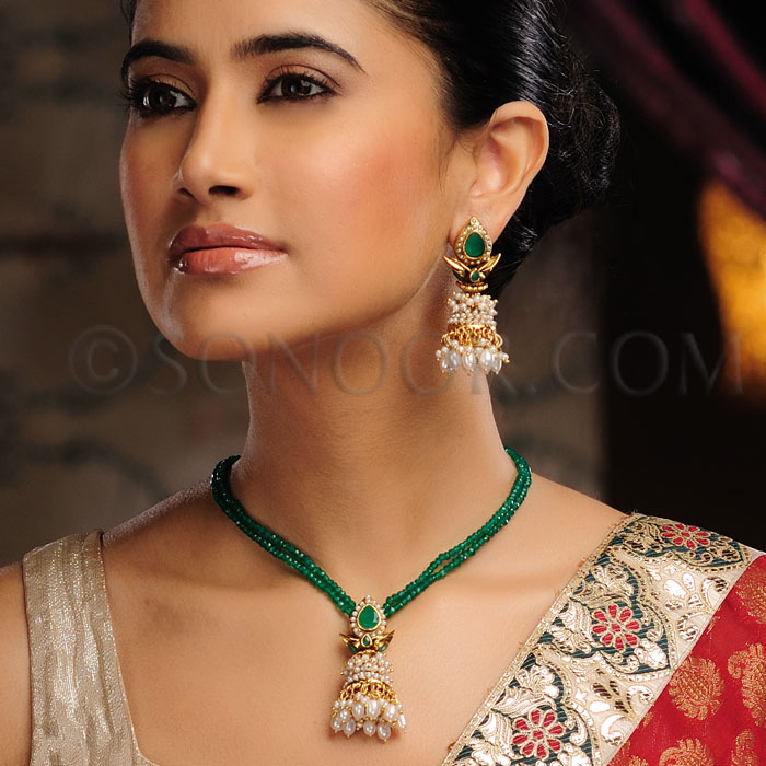 Imitation Pendant and Earrings with Pearls Jewellery Designs