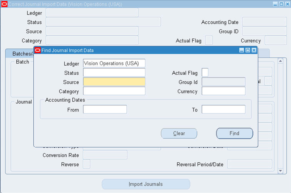 Oracle e learning Journal Import in GL