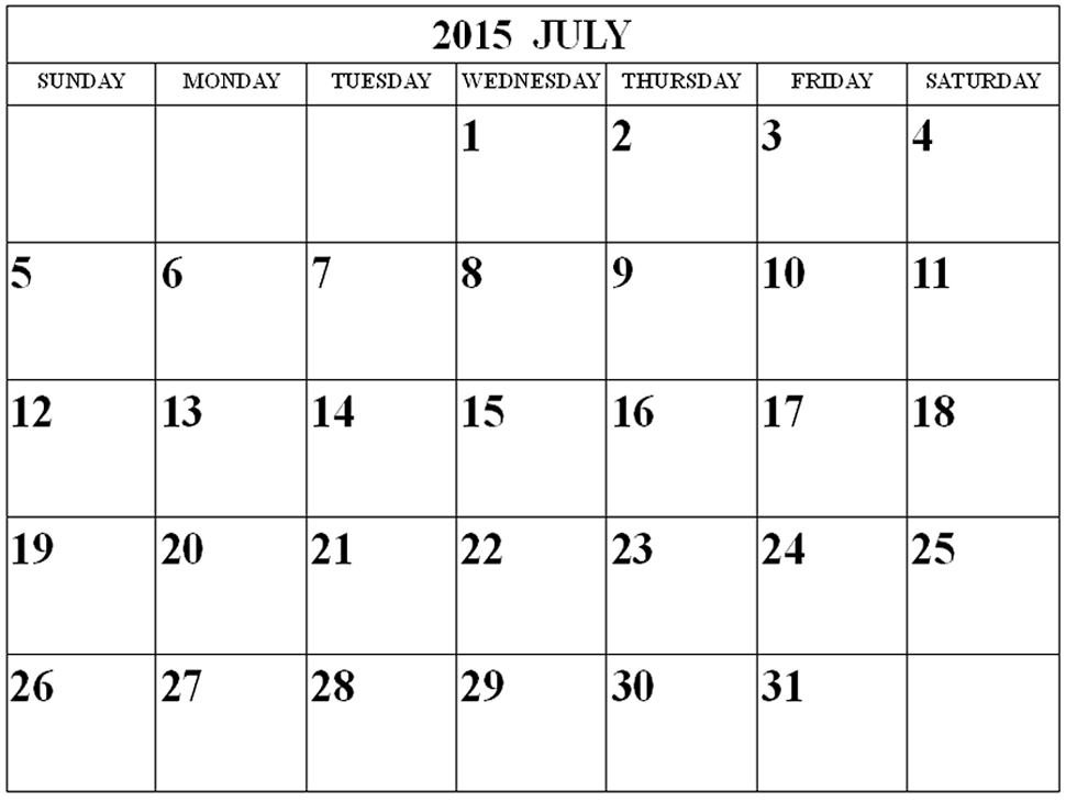 2015 calendar july
