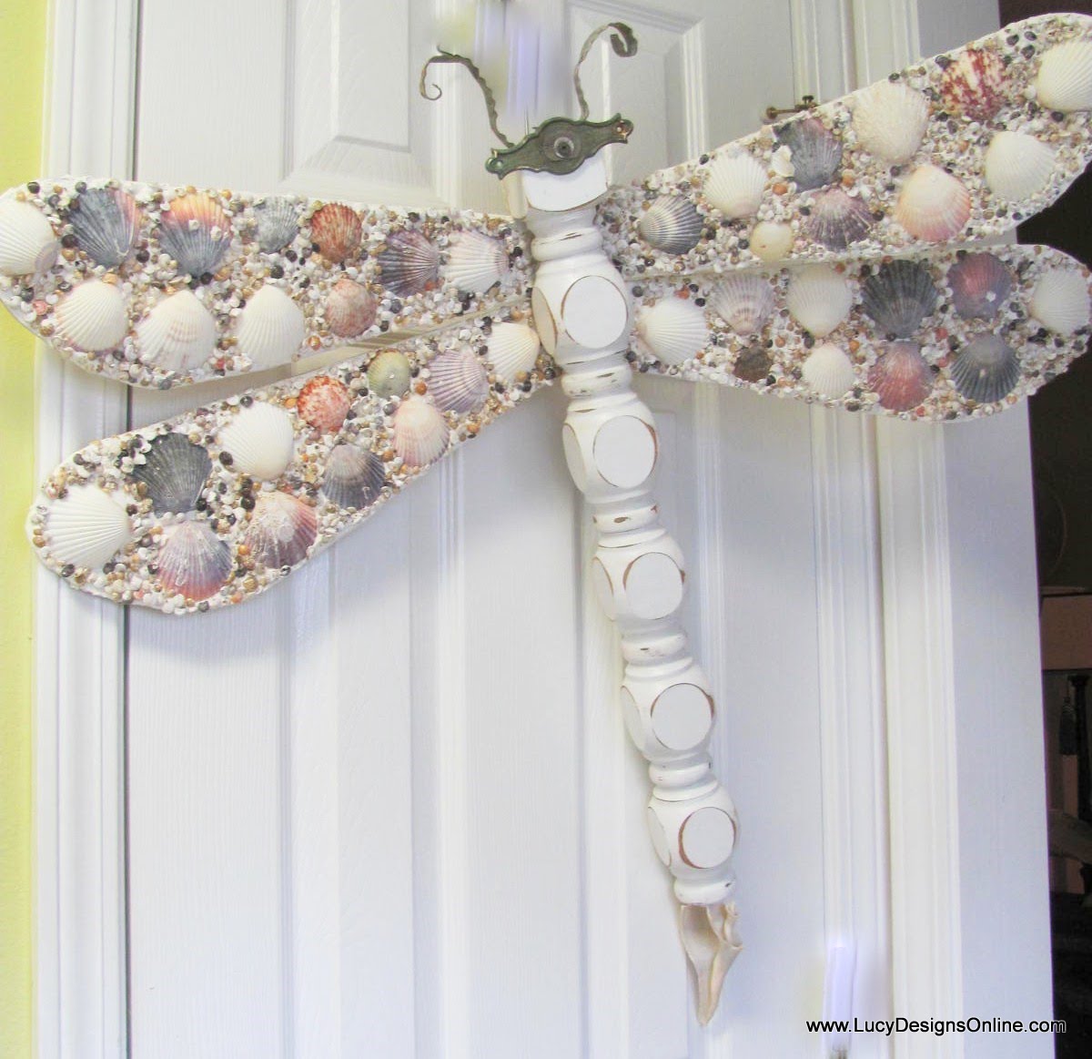 Table leg dragonly with seashell wings, Beach Dragonfly Recycled Art ...