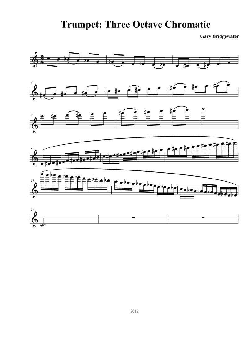 Trumpet Trumpet Three Octave Chromatic Scale A trumpet major scale is made up of 7 notes, the eighth duplicates the first at double its frequency. trumpet blogger