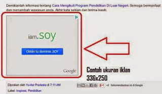 Gambar cara penempatan iklan adsense