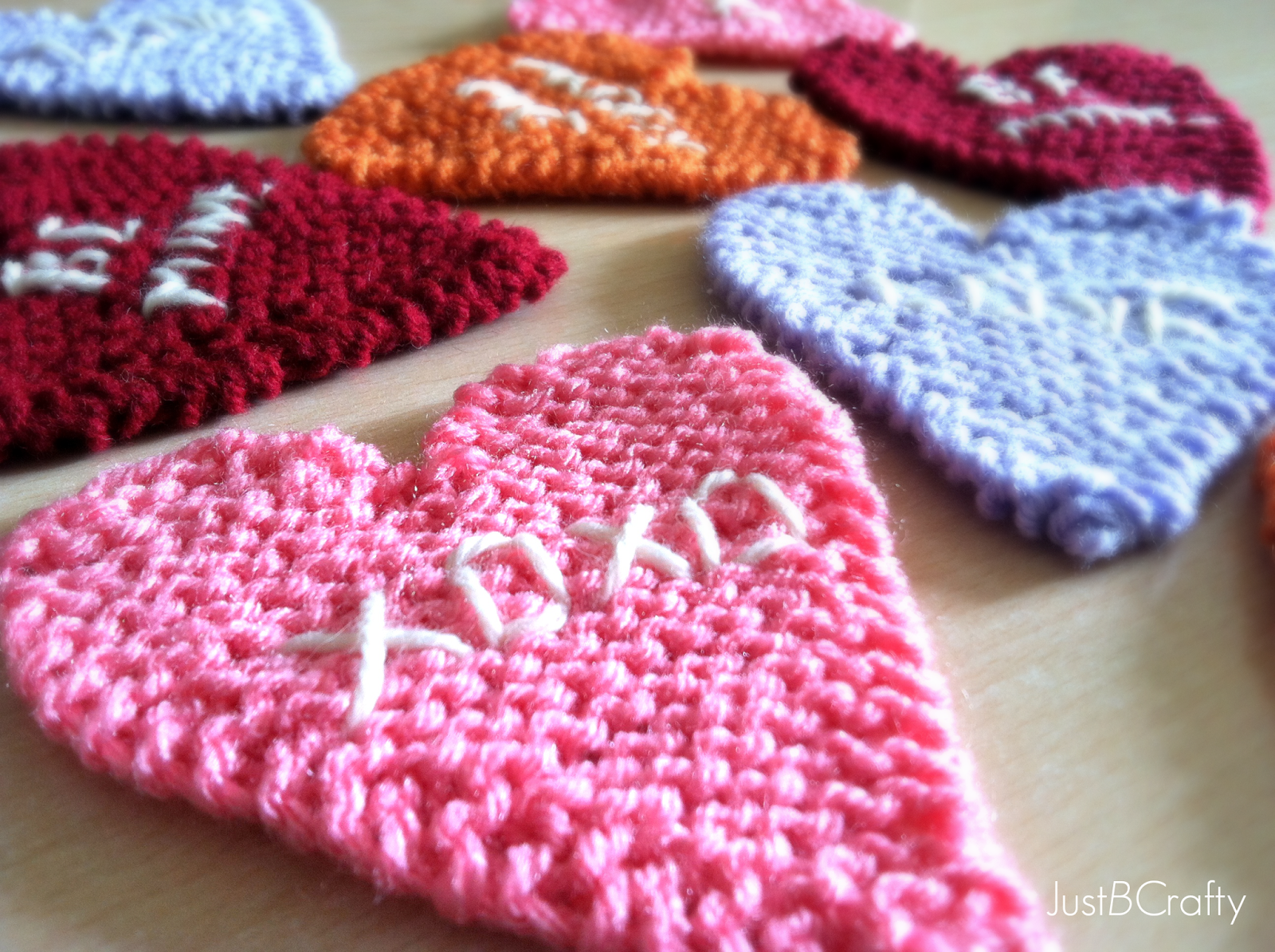 Embroidered Conversation Heart Knit Coasters Just B Crafty