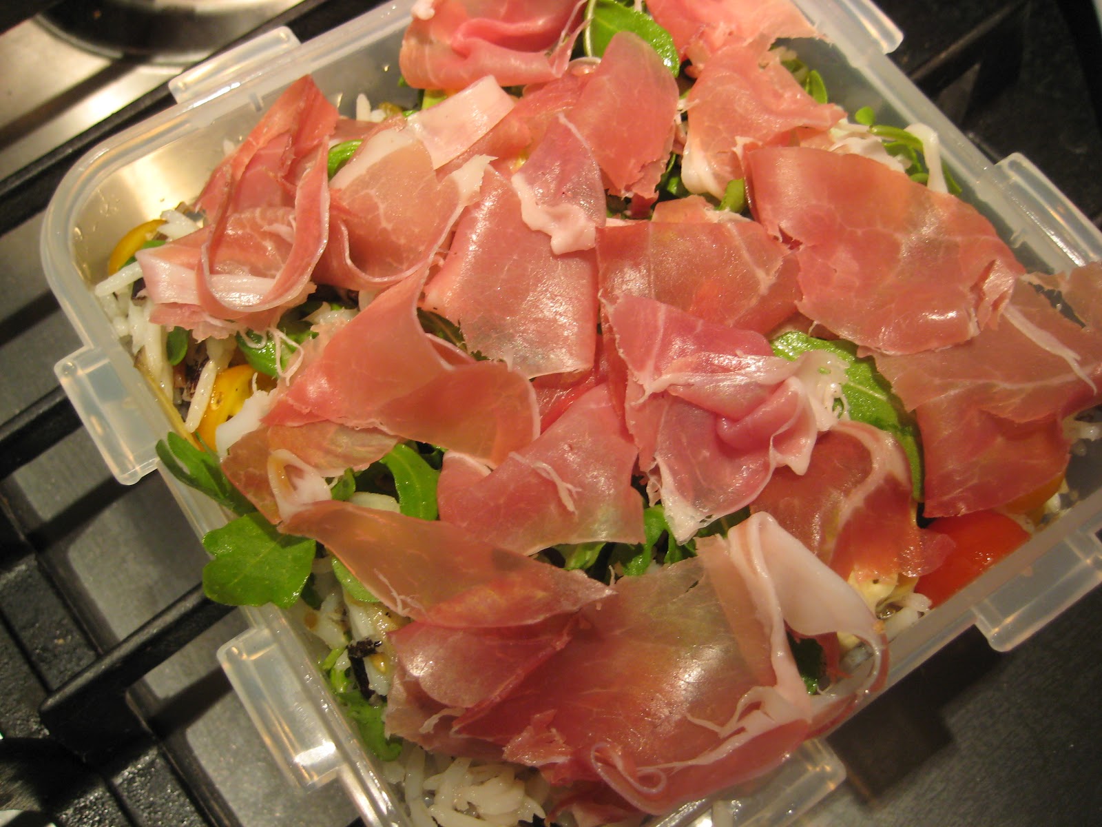 Lemon and Cheese Parma Ham, Rice and Rocket Salad