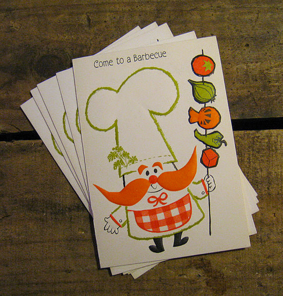 set of 8 picnic invitations Vintage Barbecue Invitations