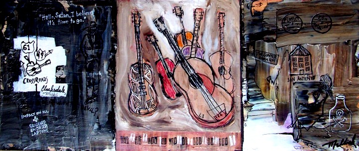 Riddle 9.0 (Robert Leroy Johnson) 24"x10"x1.5" acrylic, pastel, gel medium & ink on birch wood.