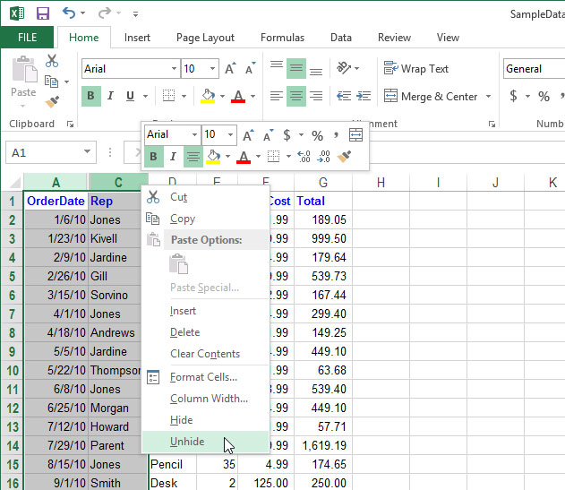 Cách tạm thời ẩn hàng, cột trong Excel 2013 9