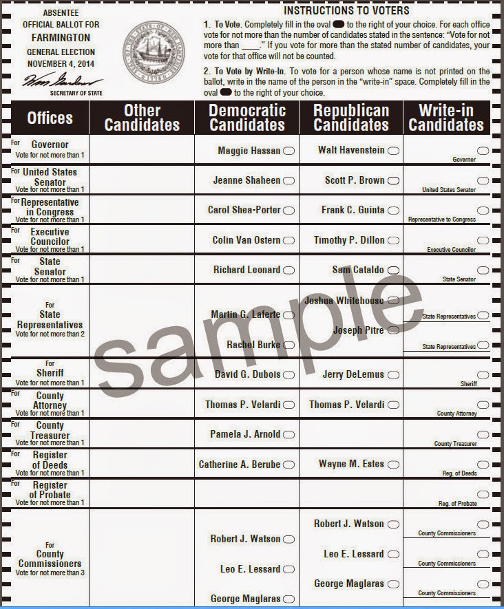 Get Out And Vote! 2014 Sample Ballot Farmington NH Democrats