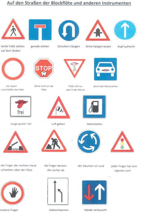 Plakat/ Verkehrszeichen zum Ausschneiden für den Blockflötenunterricht