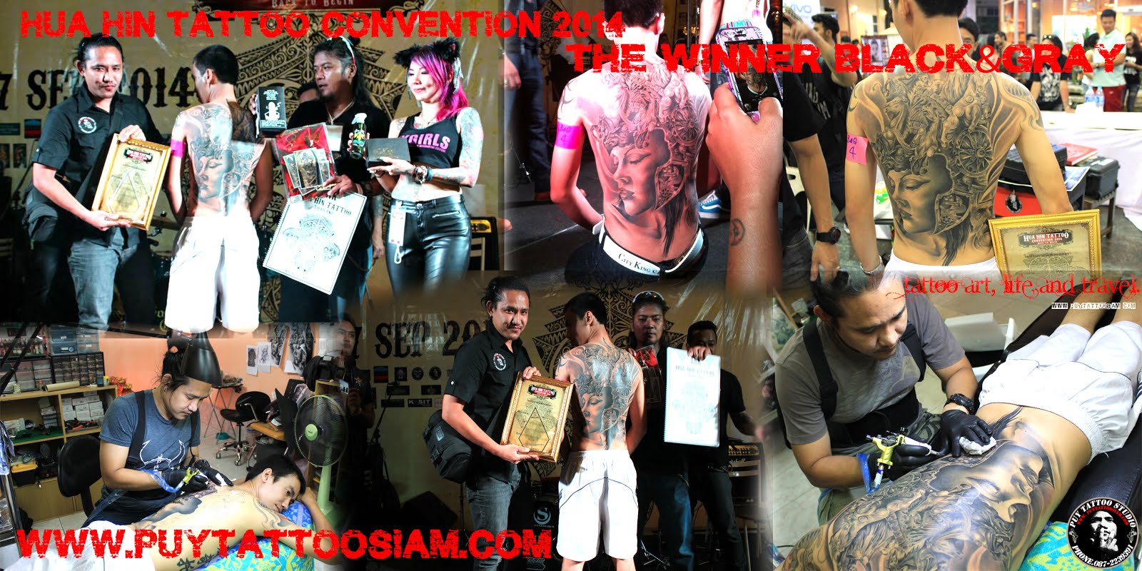 รางวัลชนะเลิศอันดับ1  Black & Gray  Hua Hin Tattoo Convention 2014