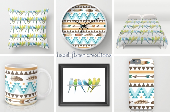 Society6 products with Southwest Feathers & Arrows pattern and Budgies designs Hazel Fisher Creations Society6 products with Southwest Feathers & Arrows pattern and Budgies designs Hazel Fisher Creations