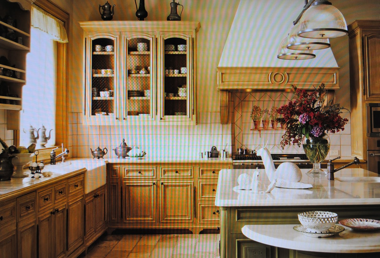 Dark stained kitchen cabinets Elegant Kitchen with Island