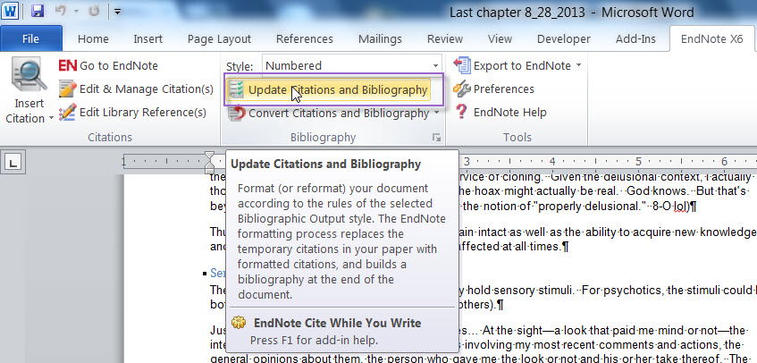 endnote format microsoft word