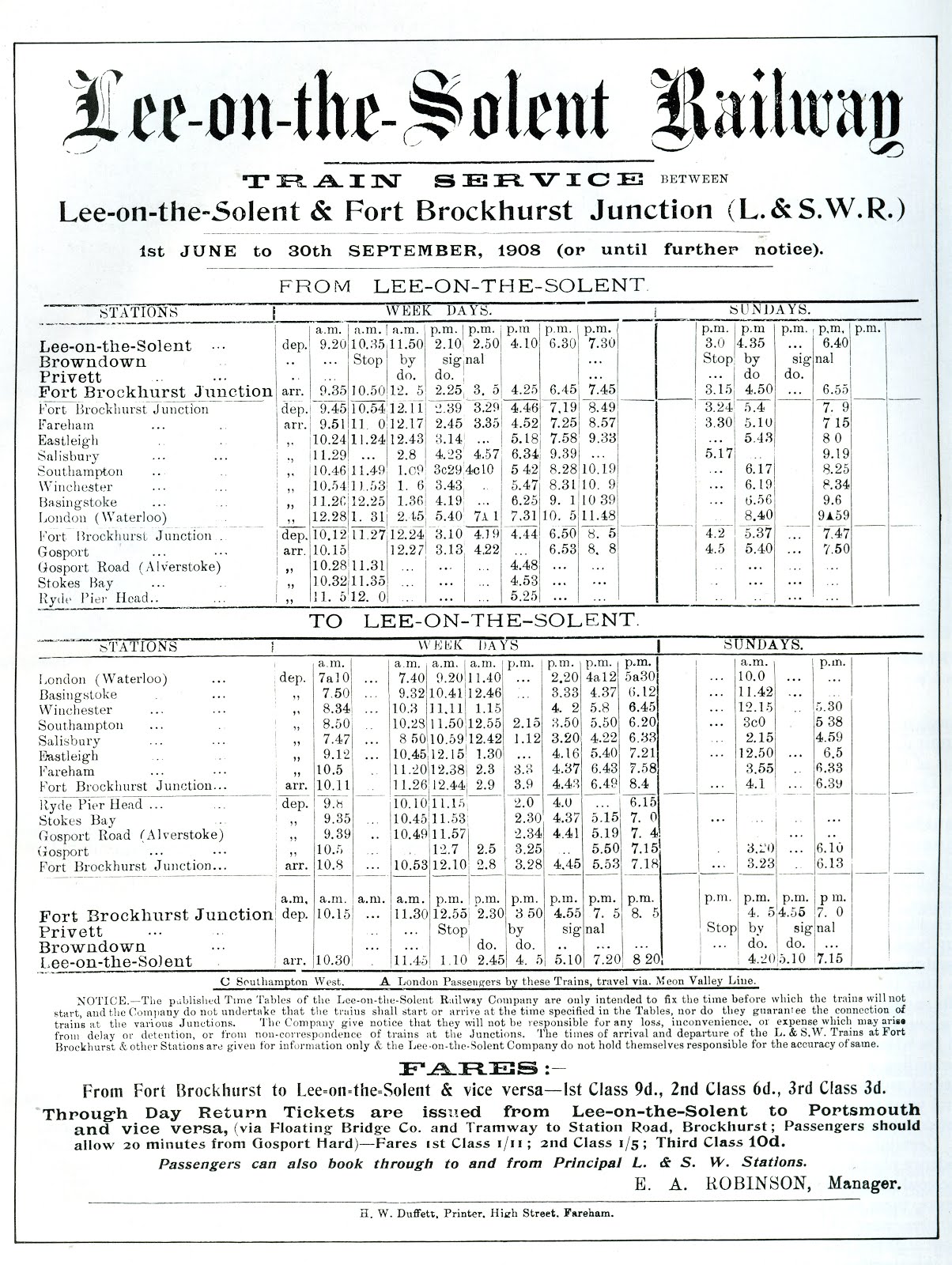 Lee on the Solent Timetable