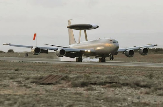 A UK Royal Air Force Boeing E-3D Sentry AWACS aircraft arrives at RAF Akrotiri on Cyprus on 28 January to support operations against the Islamic State (Crown Copyright) E-3D Sentry