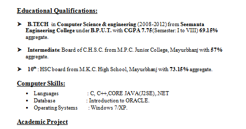 cse resume format resume format for b tech cse students cse resume format resume format for b tech cse students