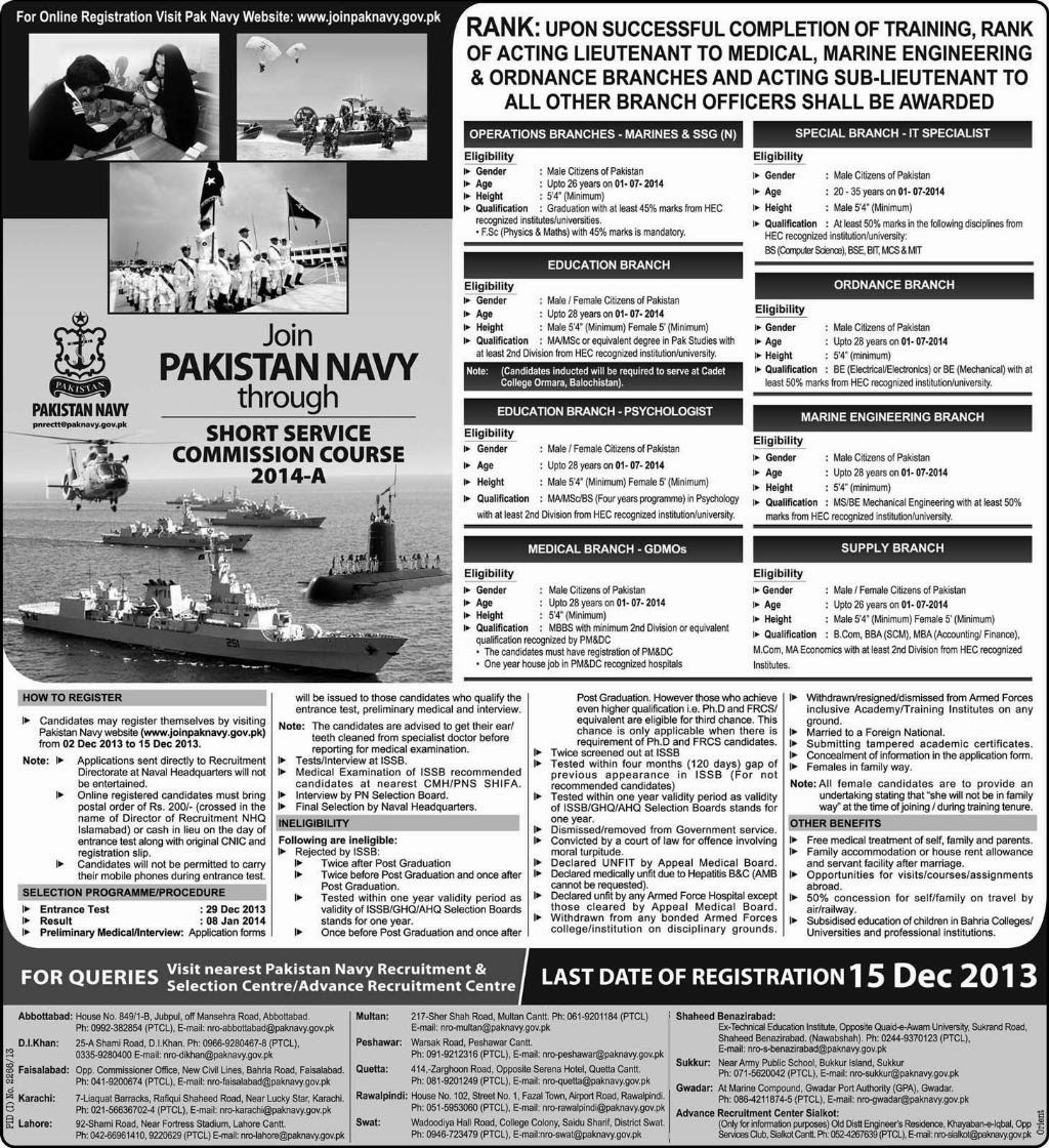 Join Pakistan Navy through Short Service Commission Course 2014-A Join Pakistan Navy through Short Service Commission Course 2014-A