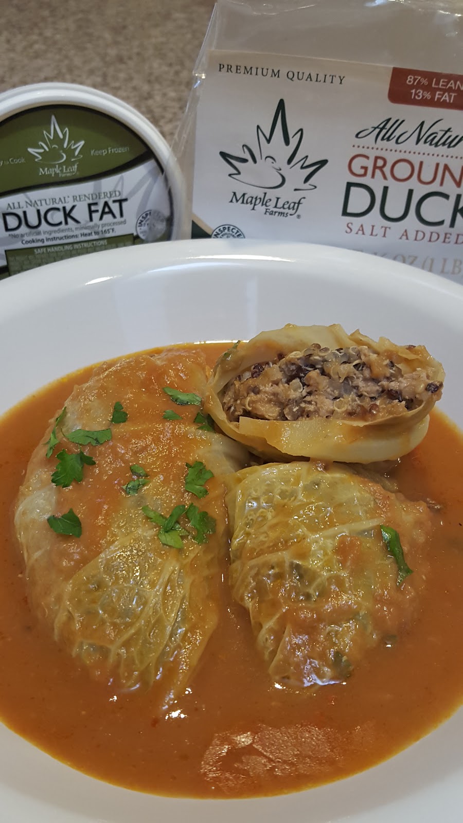 World Class Cooking Duck Quinoa Stuffed Cabbage Rolls and Tomato Soup