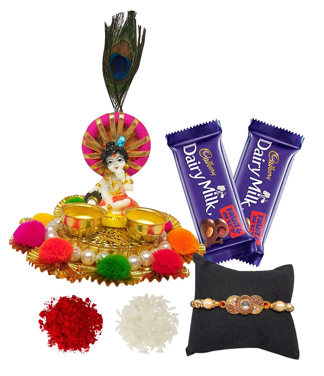 Natali Rakhi for Brother with Gifts - 2 Designer Rakhi with Roli Chawal & 2 Chocolate with L[MEN's]