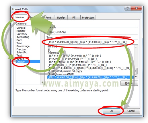 Gambar: Cara menggunakan custom format akunting (negatif berwarna merah) di Microsoft Excel