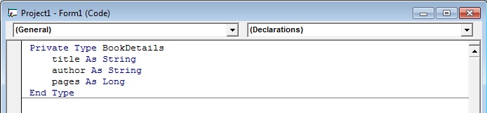 User Defined Type Defintion of UDT