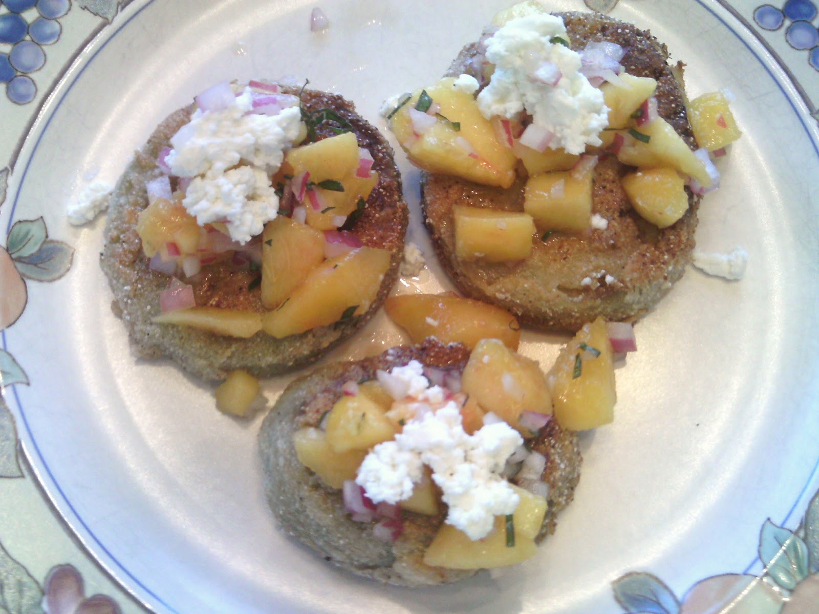 Shenandoah Gateway Farm Fried Green Tomatoes With Peach Salsa and Goat