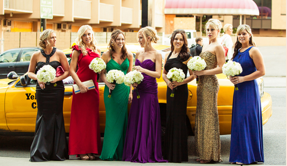 rainbow coloured bridesmaid dresses