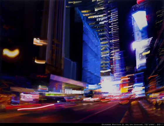 Alexandra Pacula pintura luzes da noite da cidade borradas velocidade