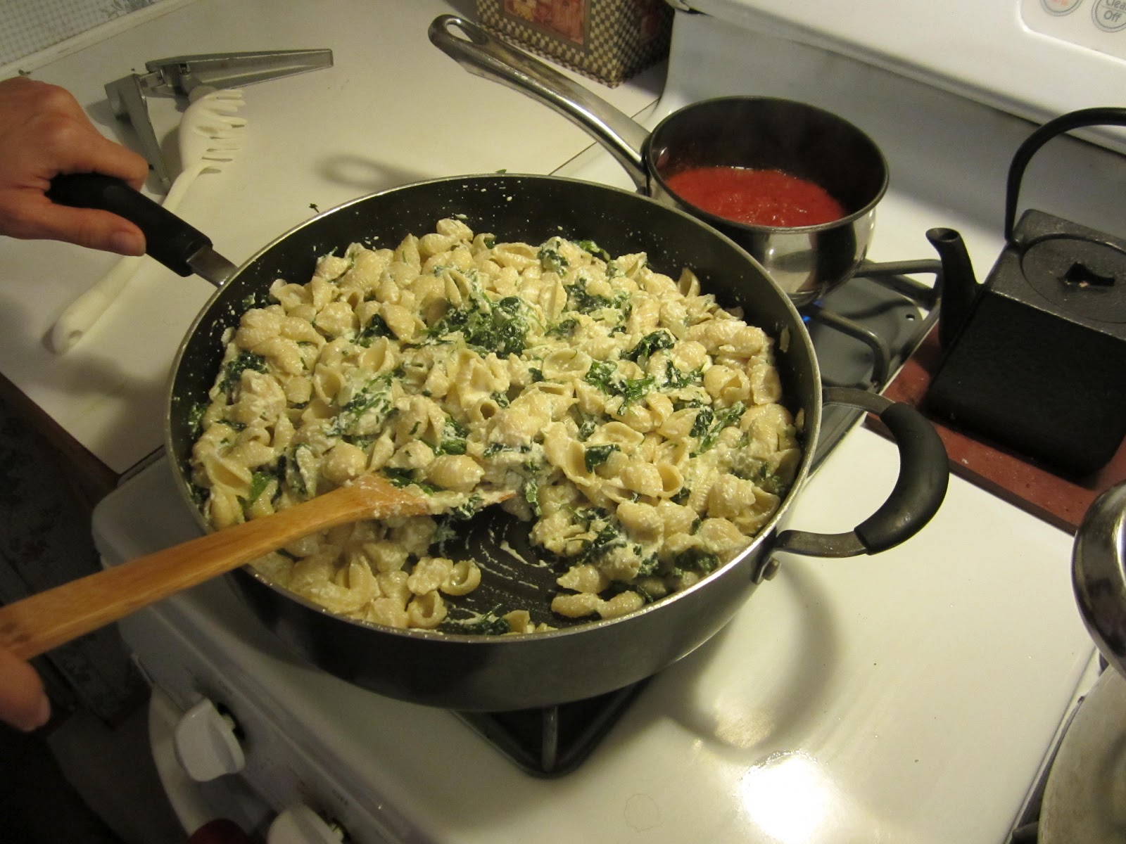 The Foraging Family Lamb's Quarters with ricotta and shells a recipe