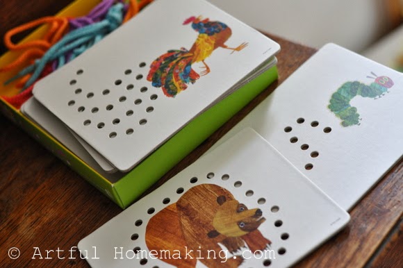 Fine Motor Coordination: Keeping Little Ones Hands Busy. Eric Carle lacing cards