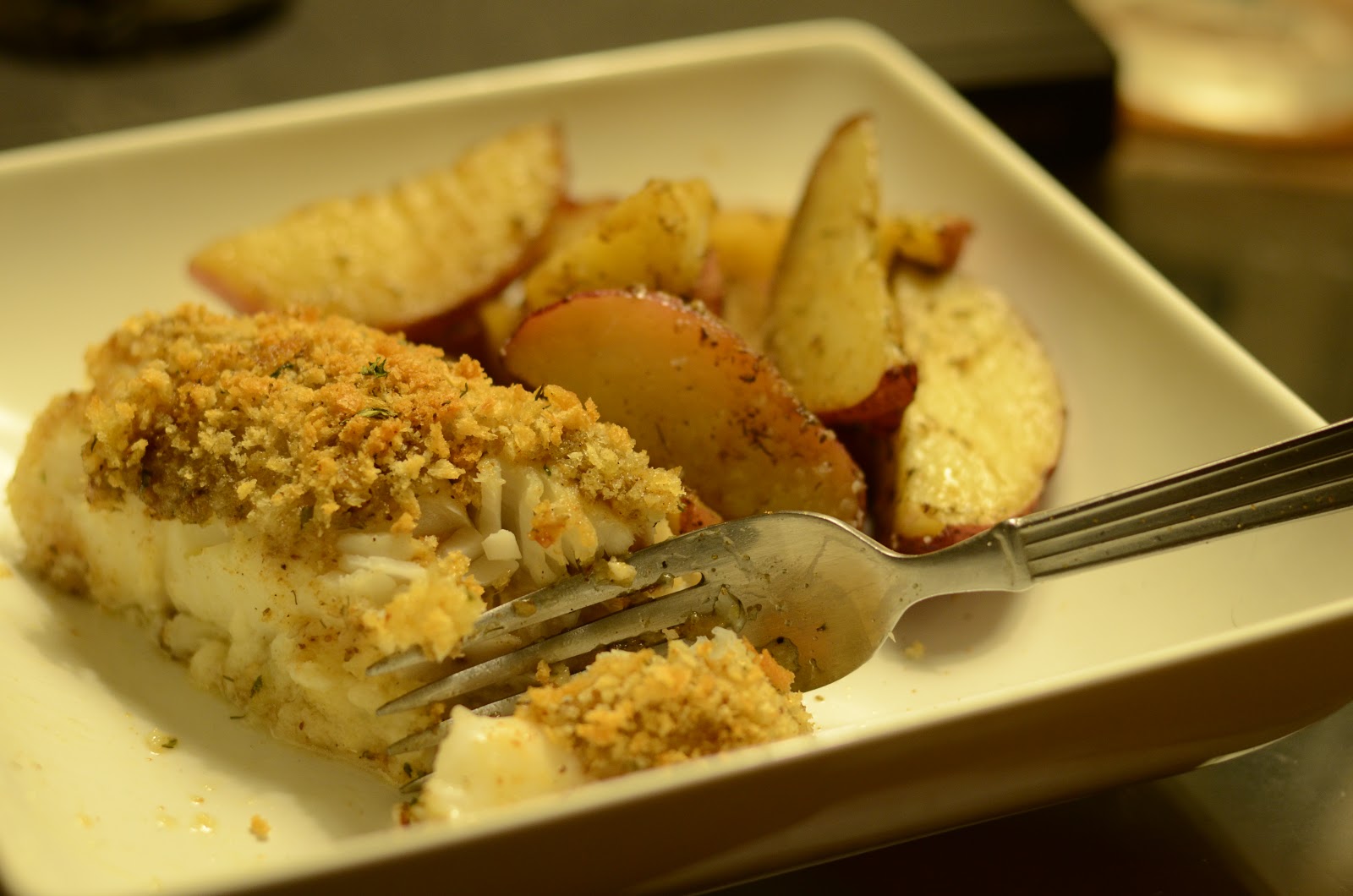 Food for Flicks Baked Haddock and Old Bay roasted Red Potatoes and