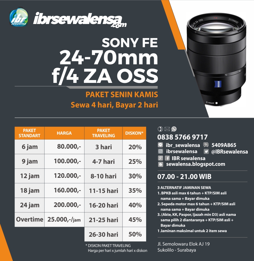 SONY FE 24-70mm f4 OSS SEWA KAMERA RENTAL LENSA  IBR sewa lensa surabaya