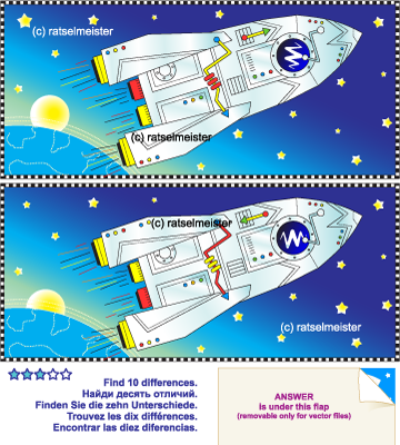 Find the ten differences between the two pictures - space, rocket, Earth and stars