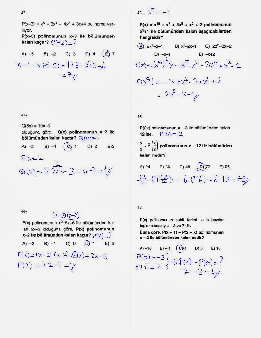 caner seçkin: Polinomlar Çalışma soruları Çözümleri