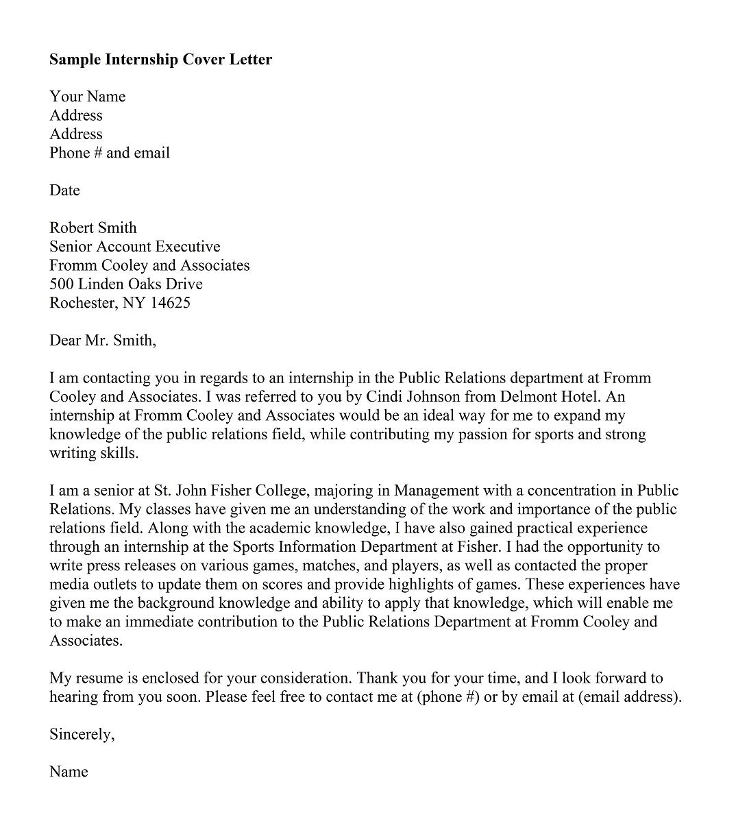 pr internship cover letters