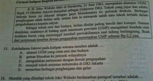 Nama Jokowi di UN 2014 Mapel Bahasa Indonesia SMA/MA Nama Jokowi di UN 2014 Mapel Bahasa Indonesia SMA/MA