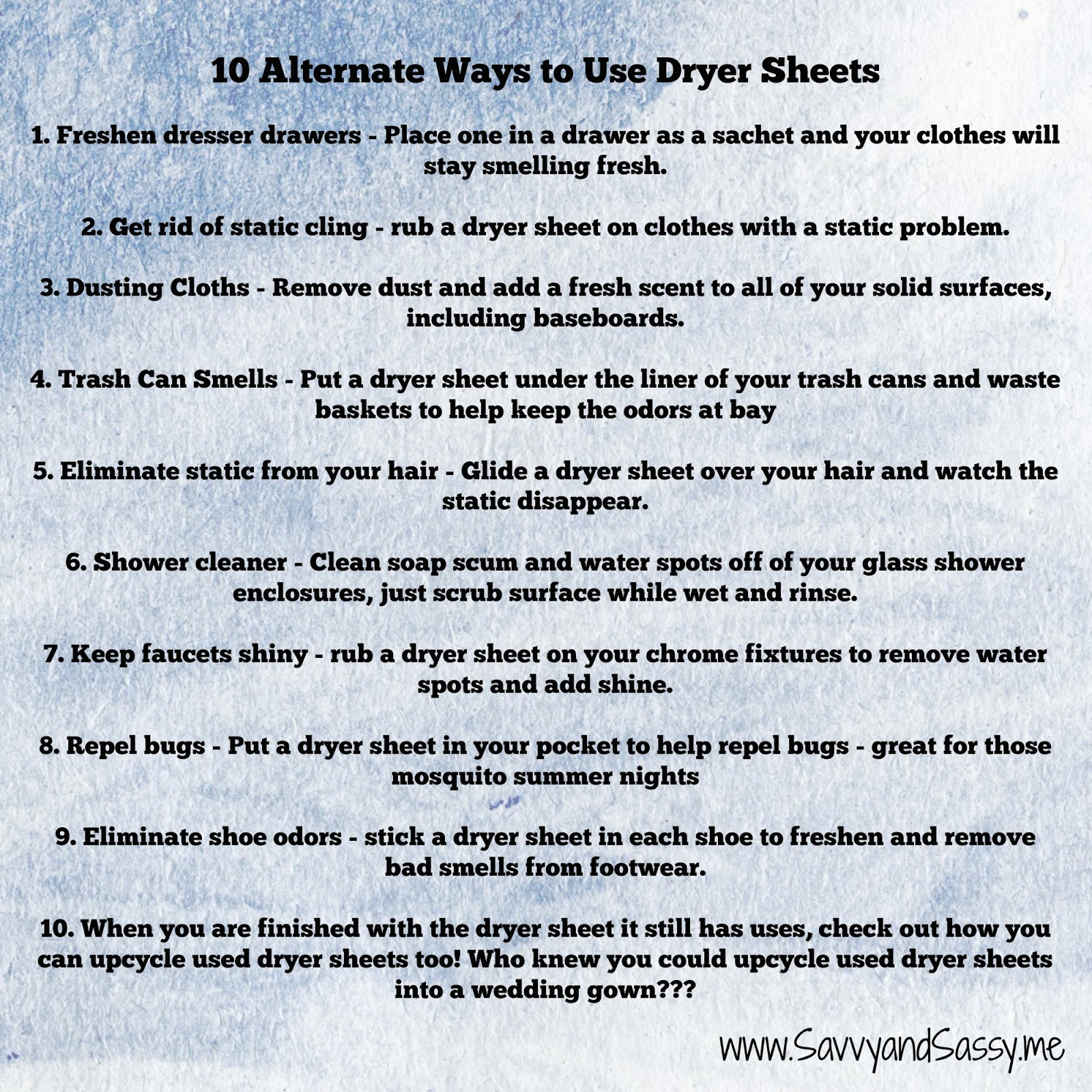 Savvy And Sassy 10 Alternate Ways To Use Dryer Sheets Purex