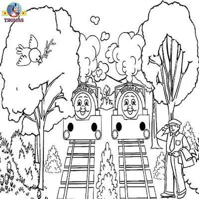 Childrens art printable picture twins Bill and Ben tank engine Thomas train coloring pages for boys